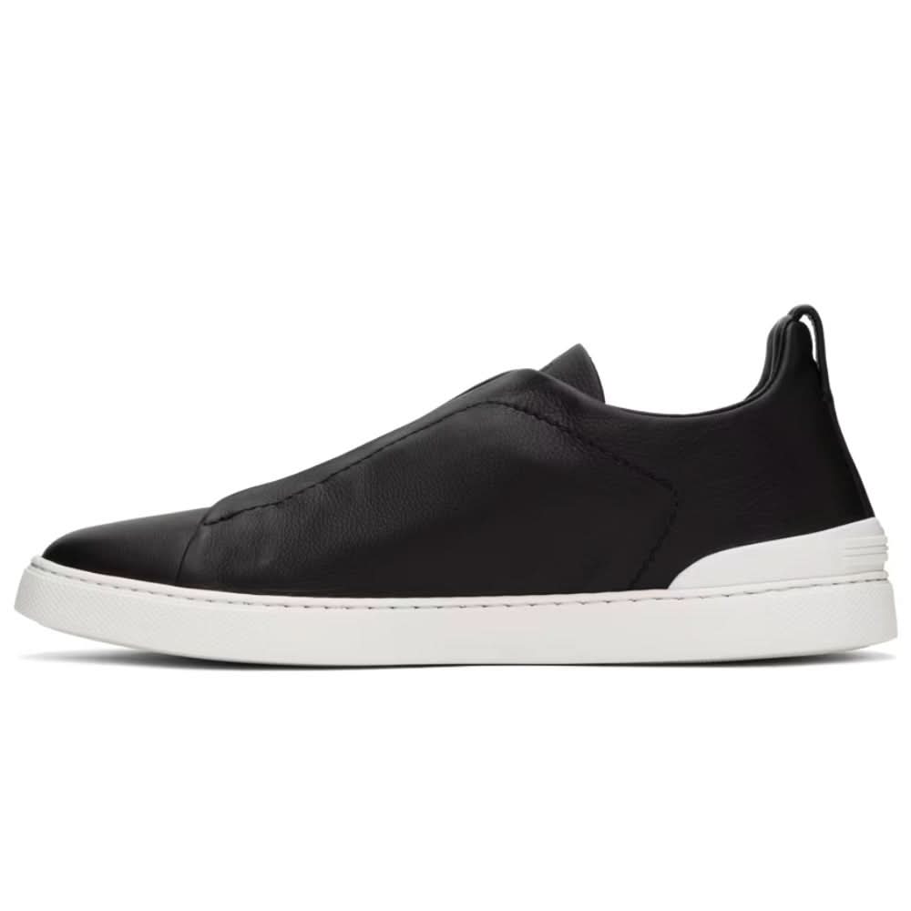 ZEGNA Black Leather Triple Stitch Sneakers - Copva