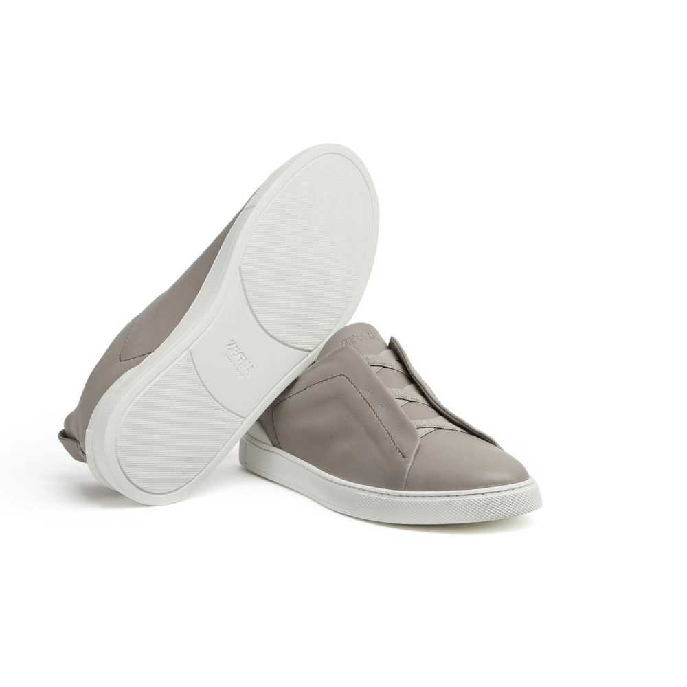 Zegna SECONDSKIN Triple Stitch leather sneakers Light Grey"