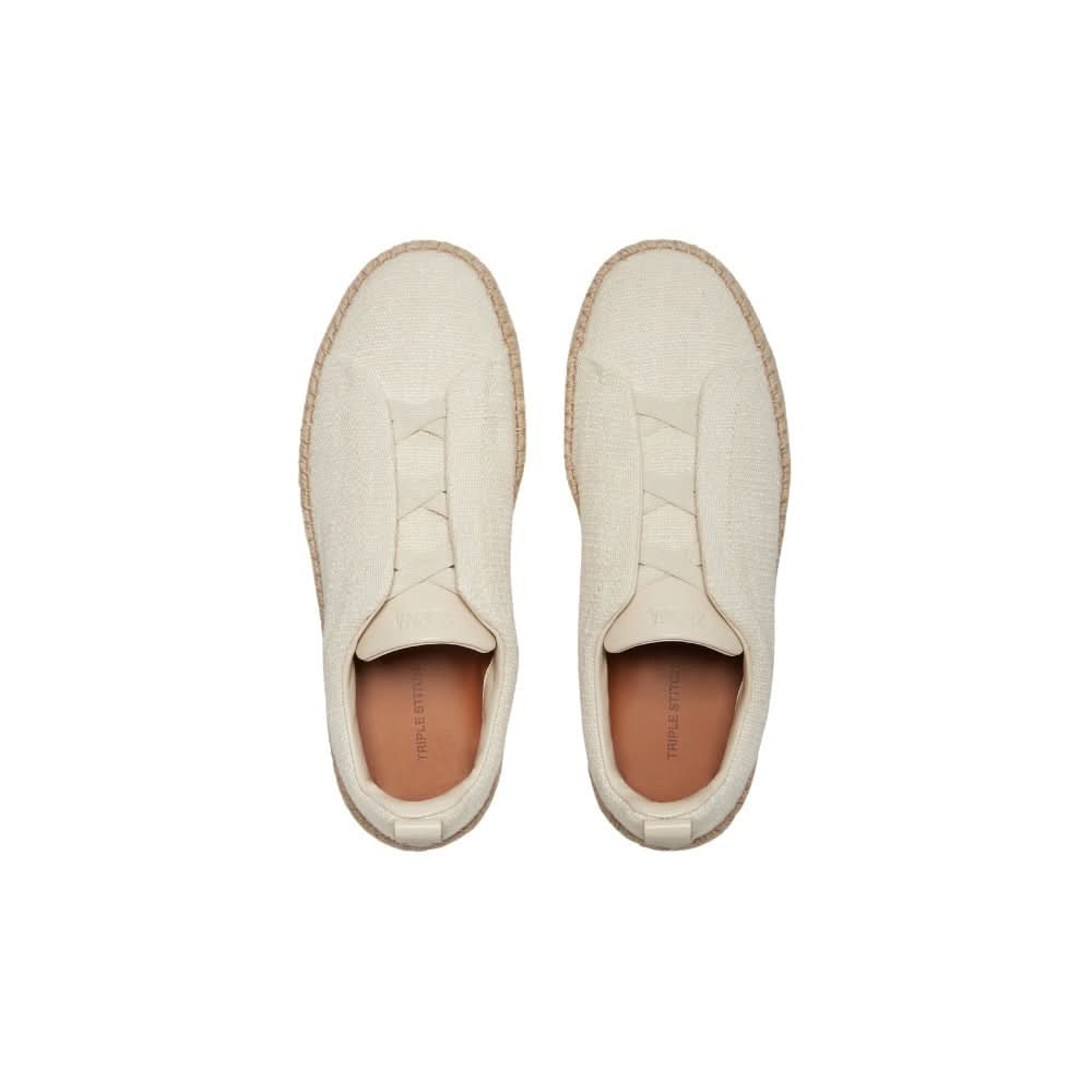 ZEGNA White Off Linen Blend Triple Stitch Espadrilles