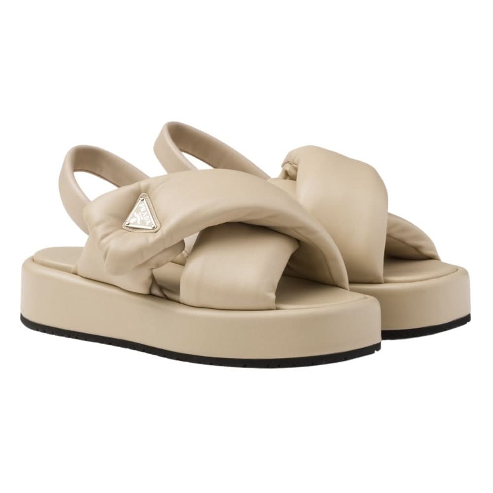 Prada triangle-logo padded sandals "Beige" - Copva