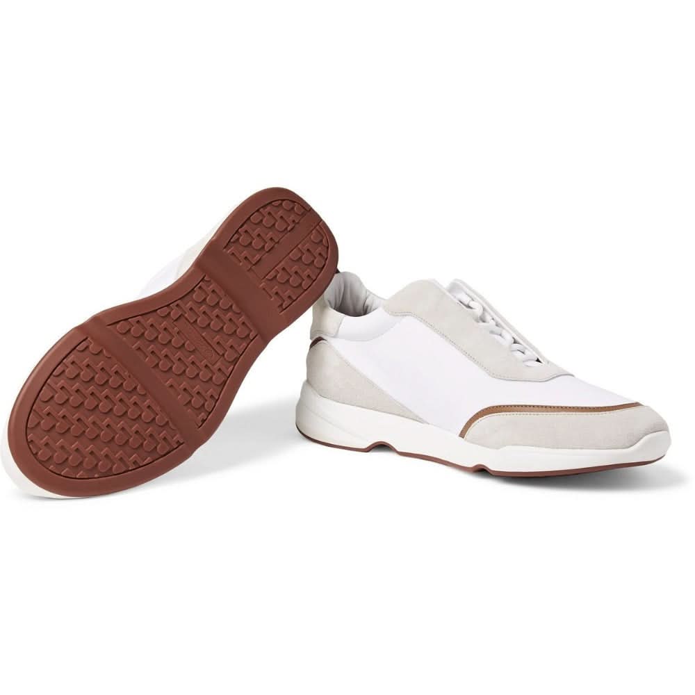 LORO PIANA Modular Walk Aqua Light Leather-trimmed Shell And Suede Sneakers In White - Copva