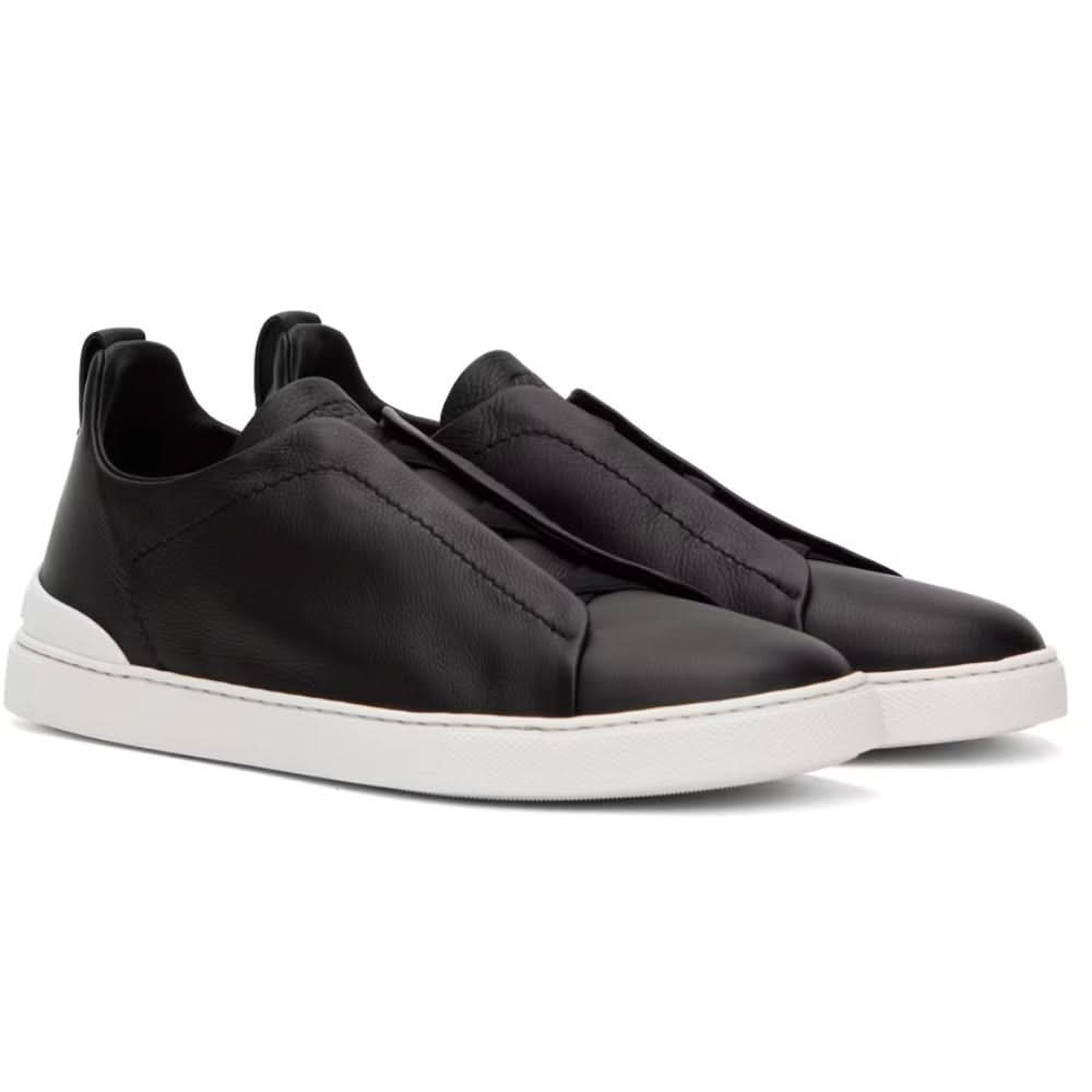 ZEGNA Black Leather Triple Stitch Sneakers - Copva