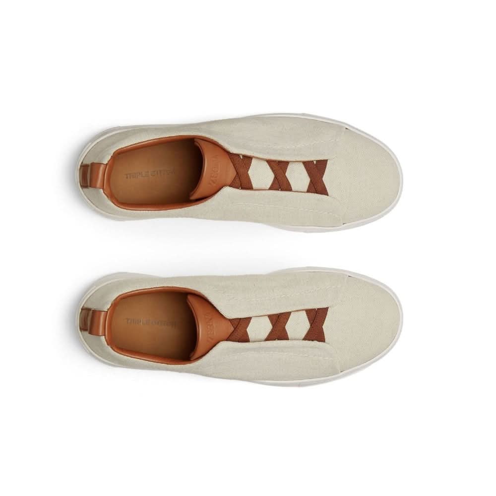 Zegna Triple Stitch canvas sneakers "Egg shell" - Copva
