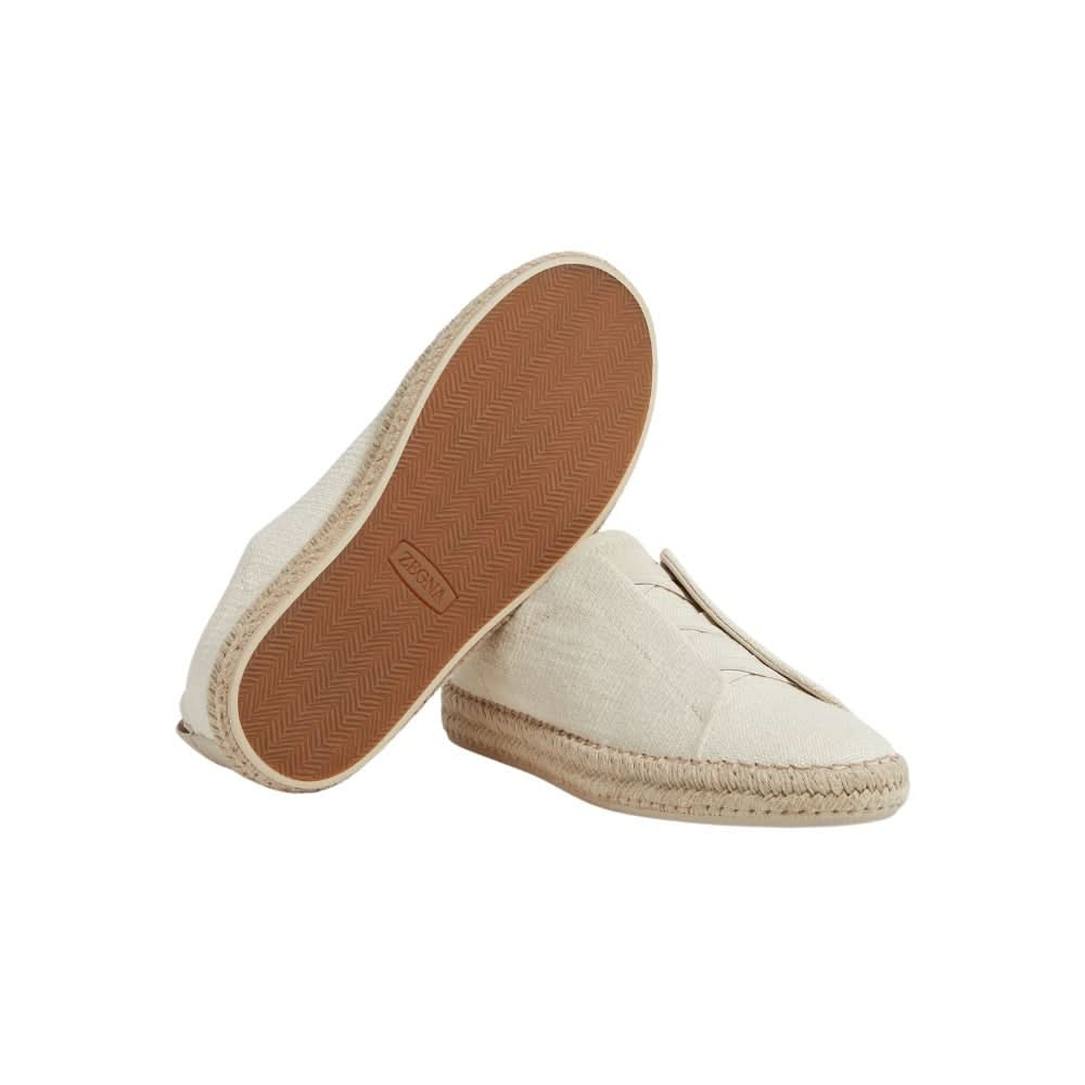 ZEGNA White Off Linen Blend Triple Stitch Espadrilles