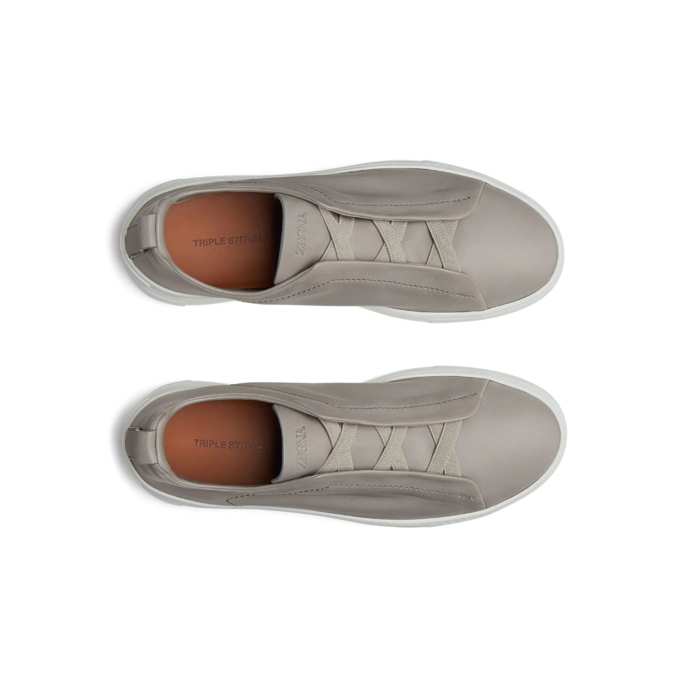 Zegna SECONDSKIN Triple Stitch leather sneakers Light Grey"