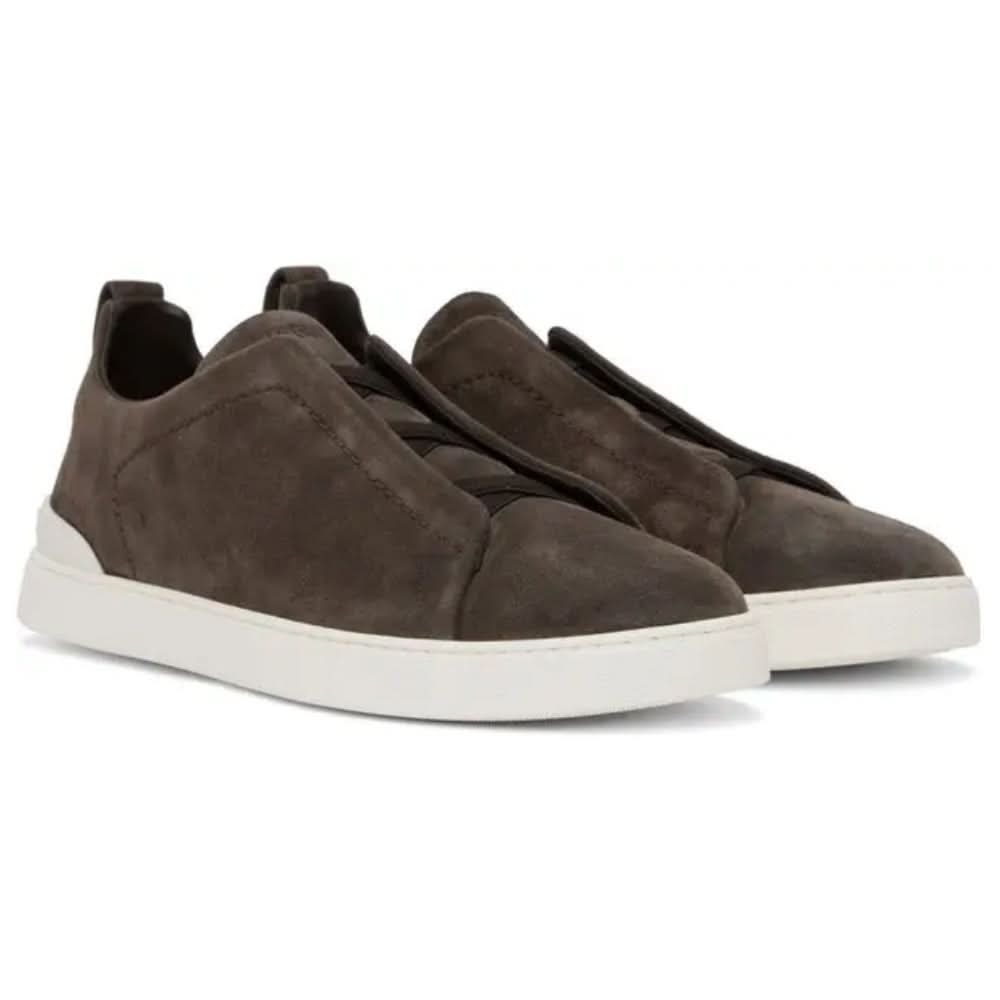 Zegna Brown Triple Stitch Sneakers - "Put Greyish Brown"