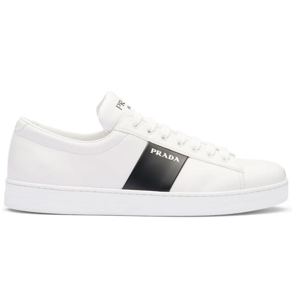 Prada brushed leather sneakers 'White Black' - Copva
