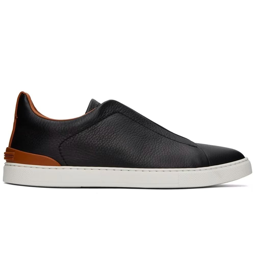 ZEGNA Black & Brown Deerskin Triple Stitch Sneakers - Copva
