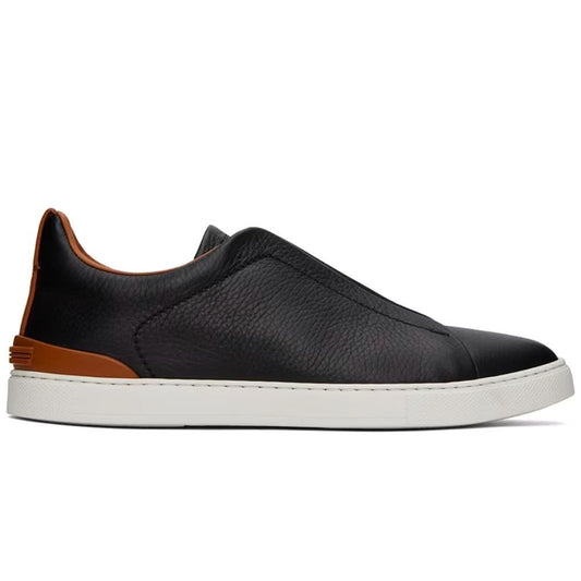 ZEGNA Black & Brown Deerskin Triple Stitch Sneakers - Copva