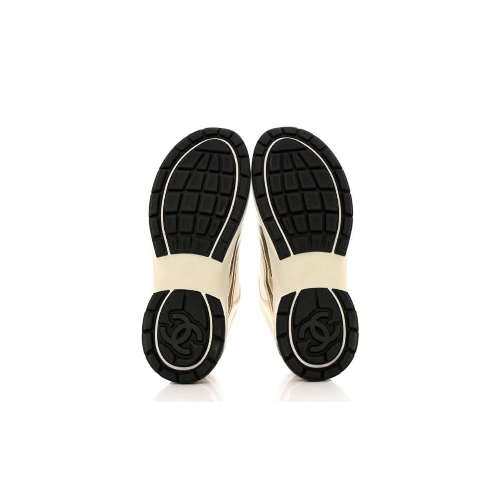 Chanel Fabric & Laminated White, Gold & Silver Low Top Sneakers - Copva
