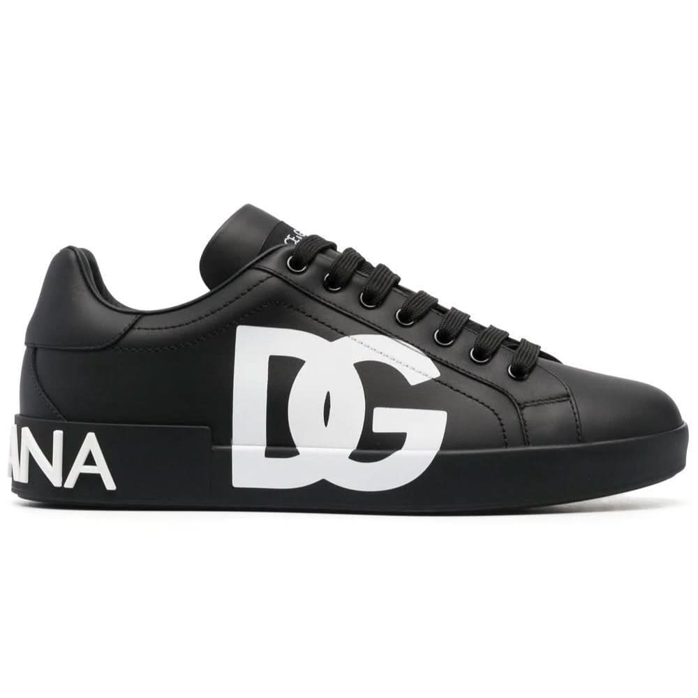 DOLCE & GABBANA Logo Print Leather Lace-up Trainers In Black - Copva