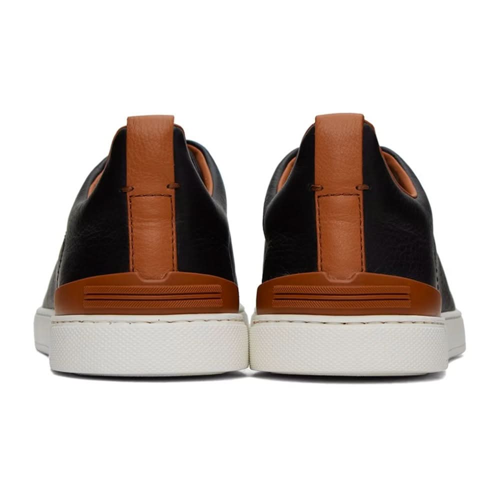 ZEGNA Black & Brown Deerskin Triple Stitch Sneakers - Copva