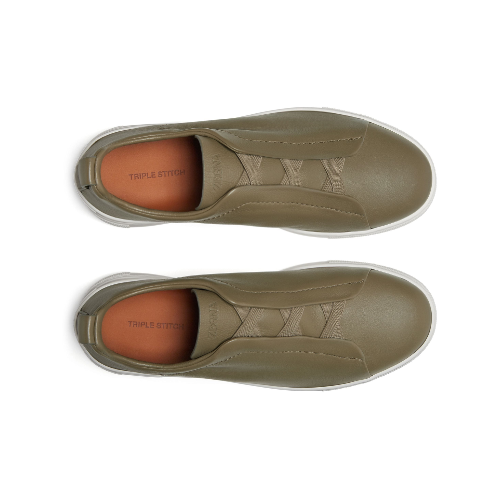 Zegna Triple Stitch leather sneakers "olive green"