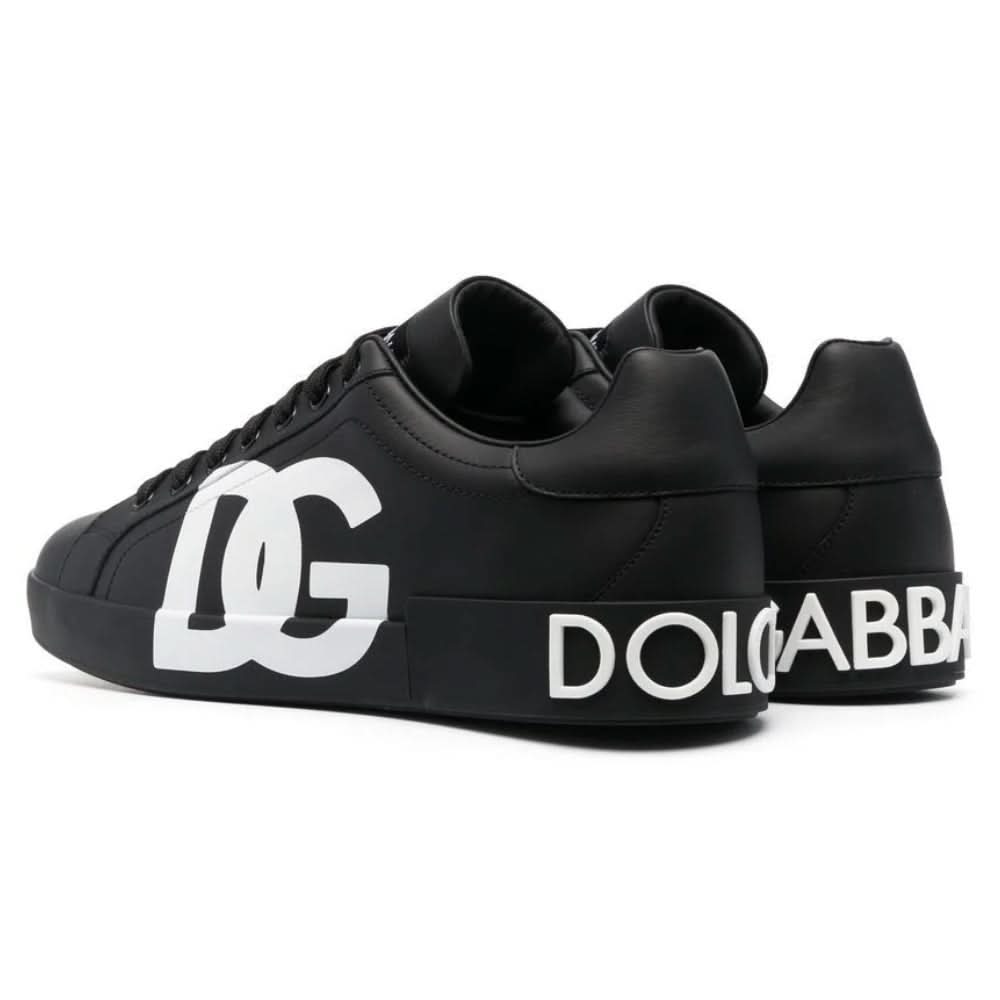 DOLCE & GABBANA Logo Print Leather Lace-up Trainers In Black - Copva