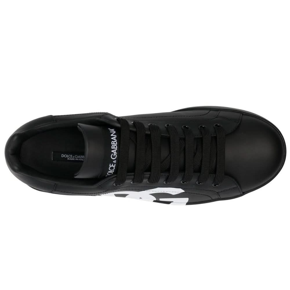DOLCE & GABBANA Logo Print Leather Lace-up Trainers In Black - Copva