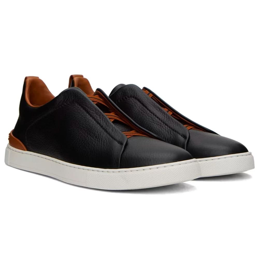 ZEGNA Black & Brown Deerskin Triple Stitch Sneakers - Copva
