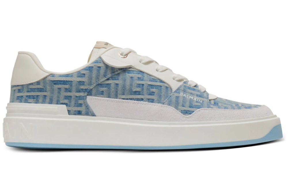 Balmain B-Court Flip sneakers in monogrammed denim "Navy"