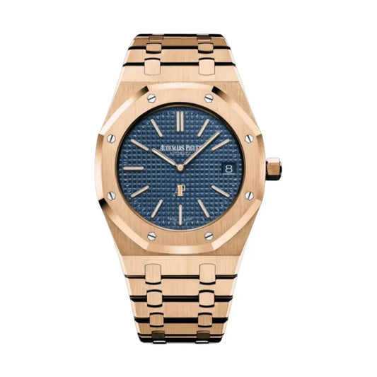 Ad Pg Royal Oak Jumbo Extra-thin Blue Dial 18k Rose Gold