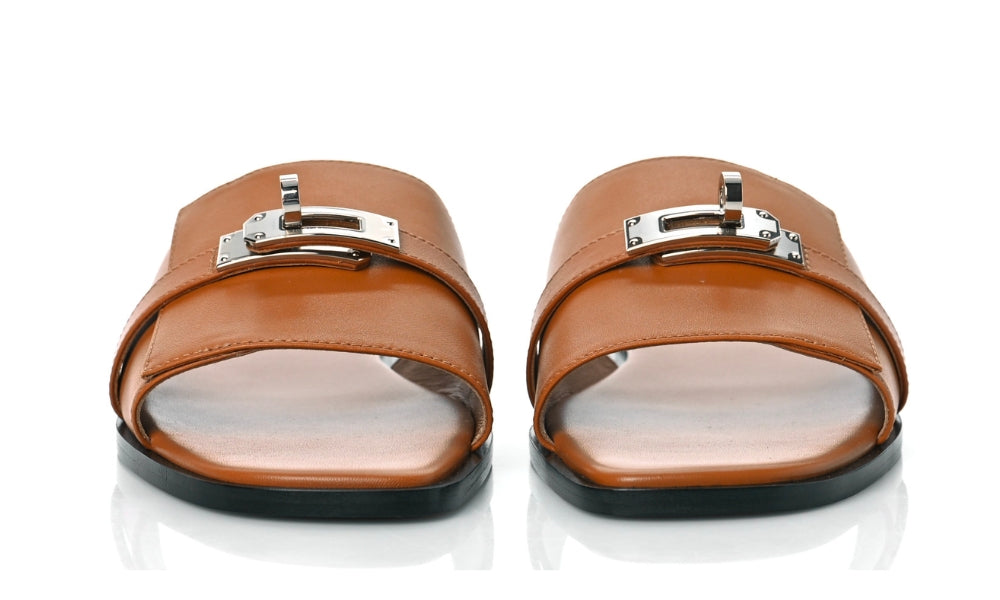 Herms Calfskin Giulia Sandals Naturel 'brown'