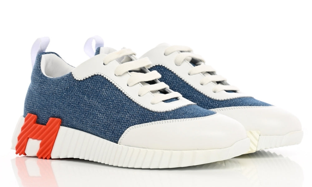 Herms Denim Suede Goatskin Bouncing  "Bleu Clair White"