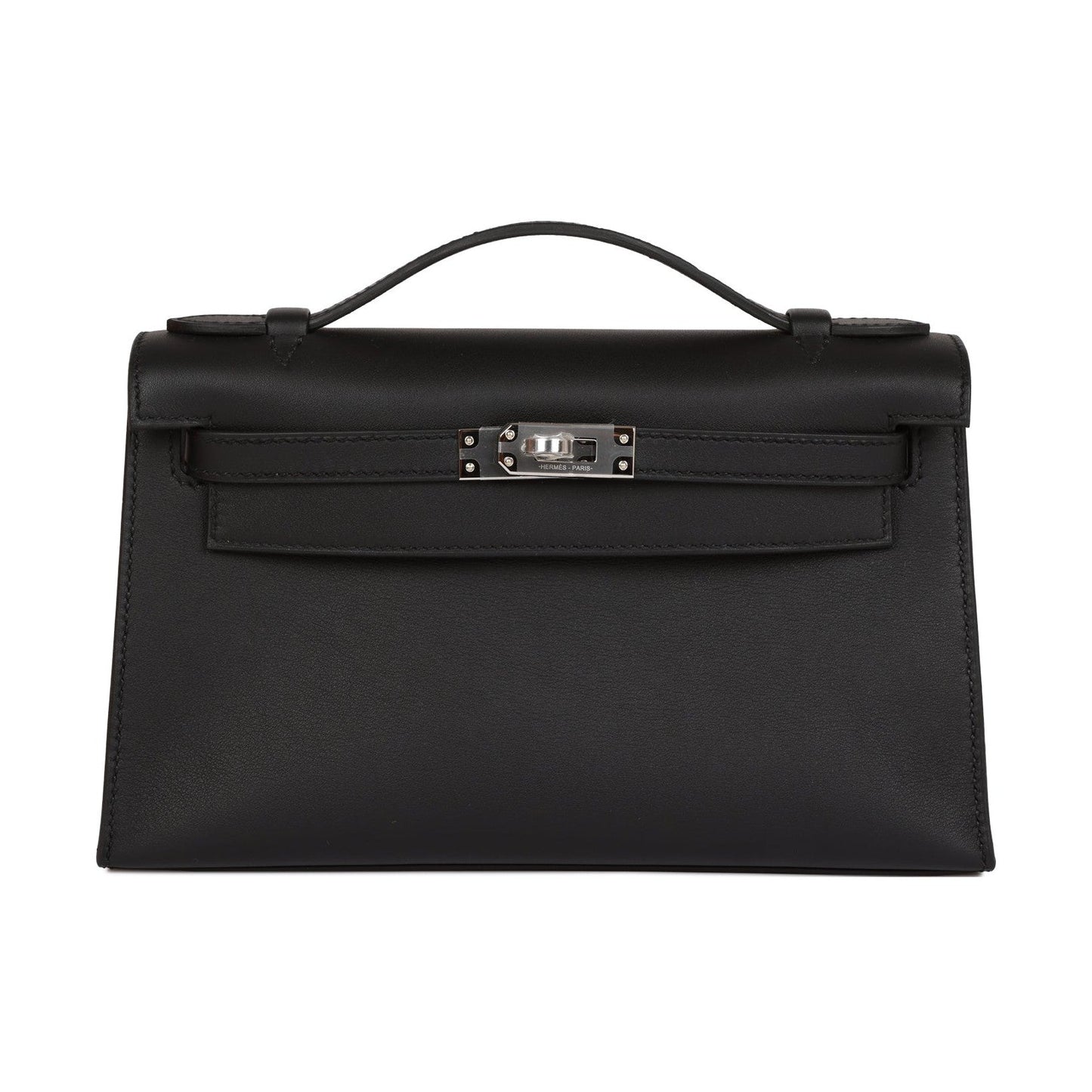 Herms Kelly Pochette Black Swift Palladium Hardware