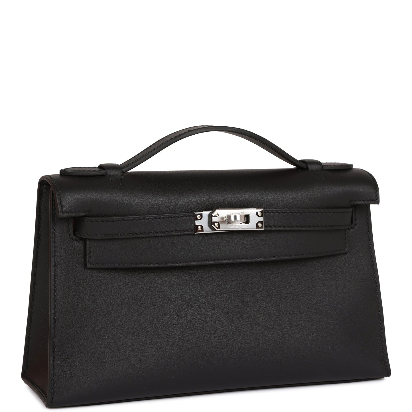 Herms Kelly Pochette Black Swift Palladium Hardware
