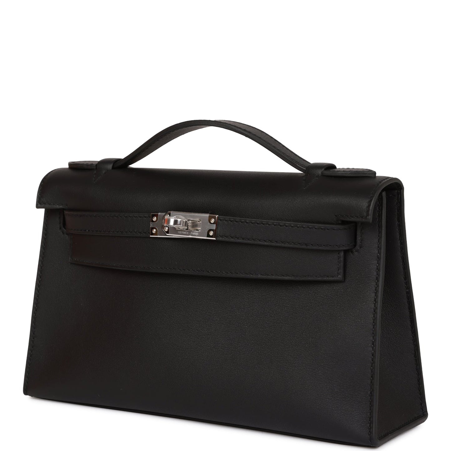 Herms Kelly Pochette Black Swift Palladium Hardware