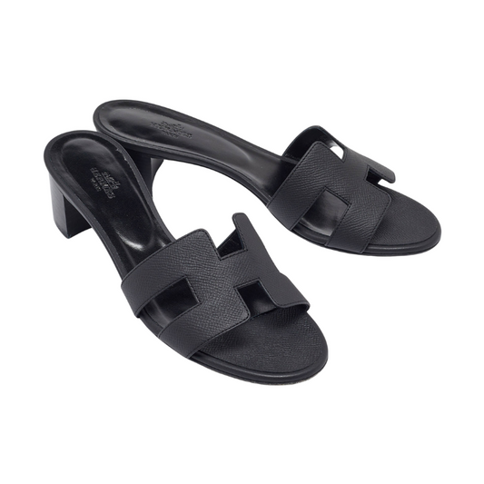 Herms Leather Oasis Slide Sandals "Black"