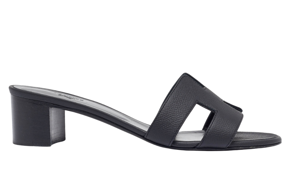 Herms Leather Oasis Slide Sandals "Black"