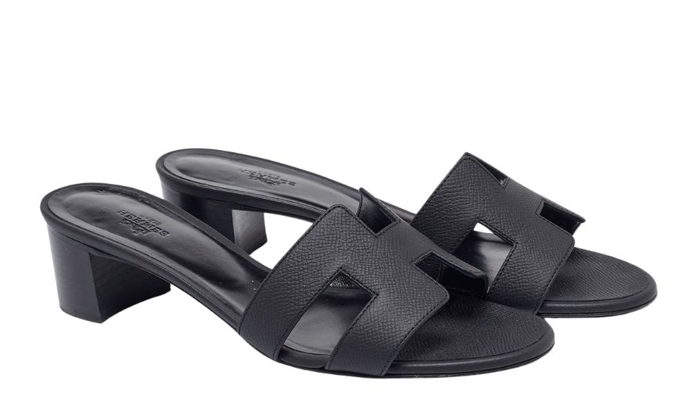 Herms Leather Oasis Slide Sandals "Black"