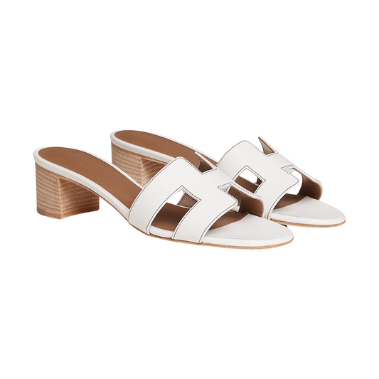 Herms Leather Oasis Slide Sandals "White"