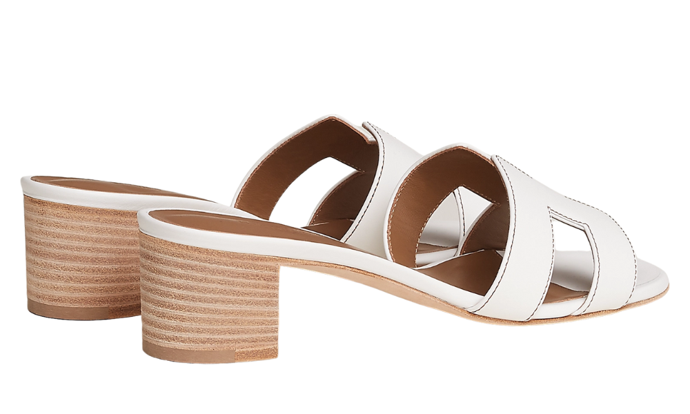 Herms Leather Oasis Slide Sandals "White"