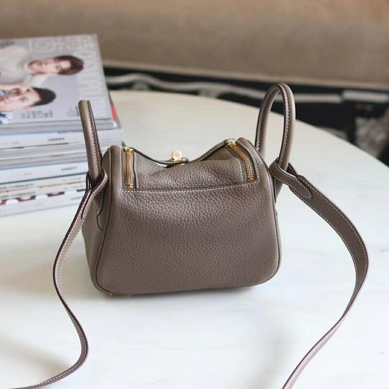 Herms Mini Lindy Tc 20 Elephant Gray Gold Buckle