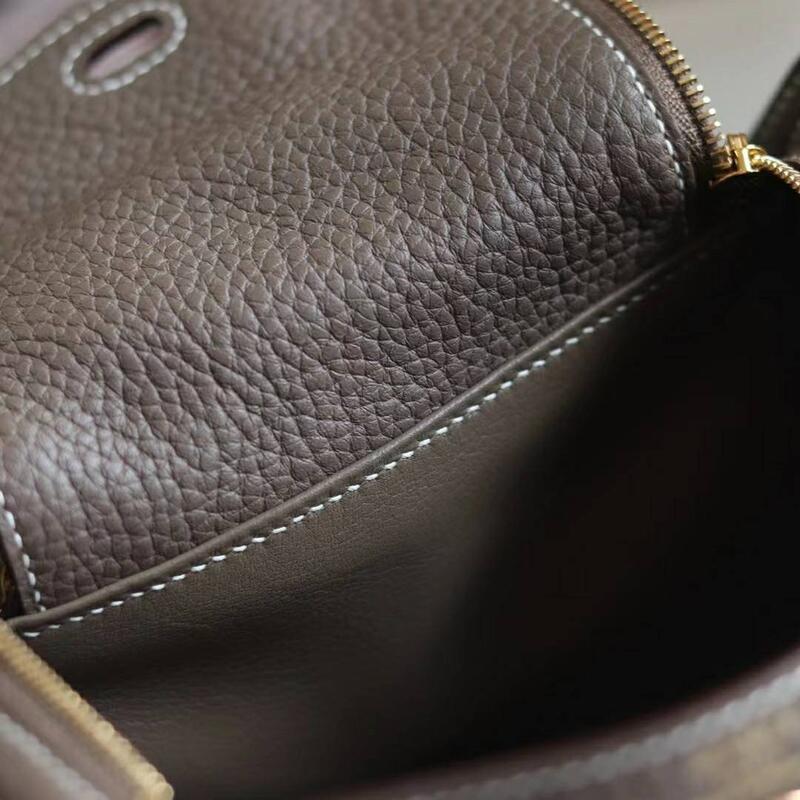 Herms Mini Lindy Tc 20 Elephant Gray Gold Buckle