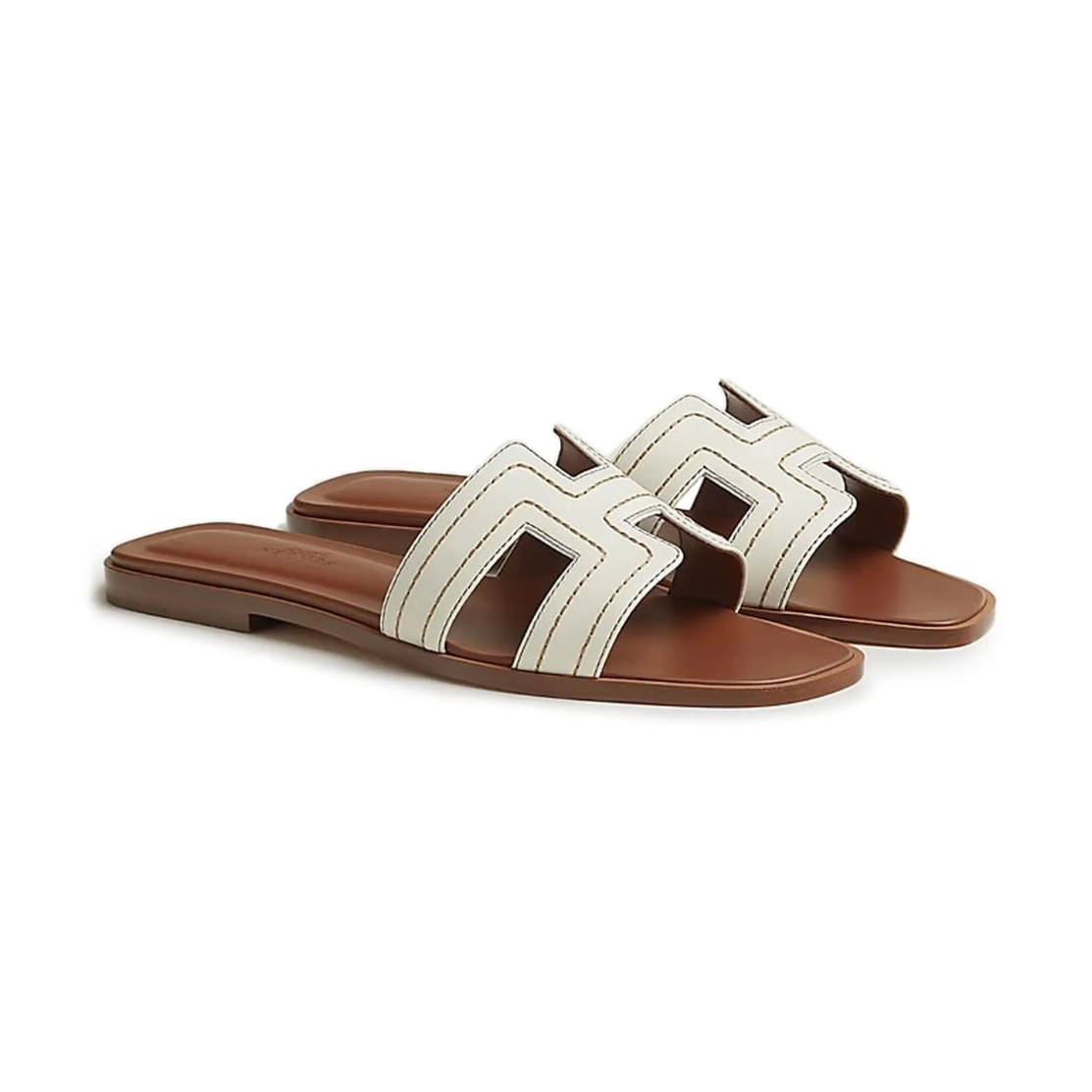 Herms Pre-owned Oran Slides "White"