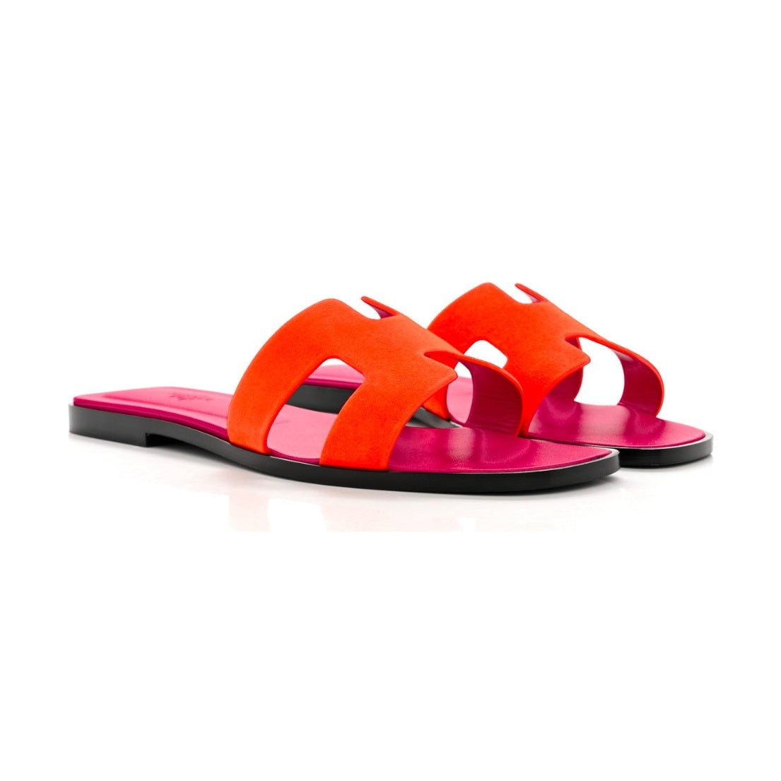 Herms Suede Goatskin Oran Sandals Orange Synthetique