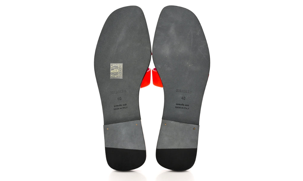 Herms Suede Goatskin Oran Sandals Orange Synthetique