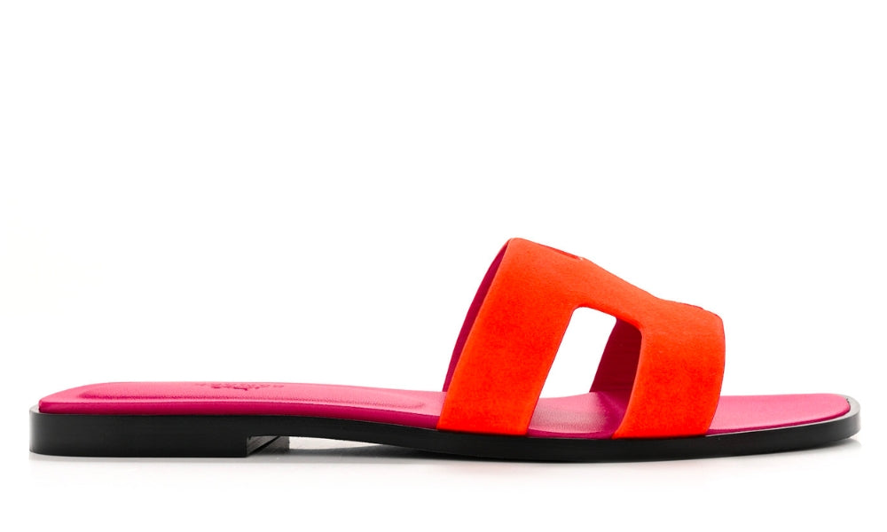Herms Suede Goatskin Oran Sandals Orange Synthetique