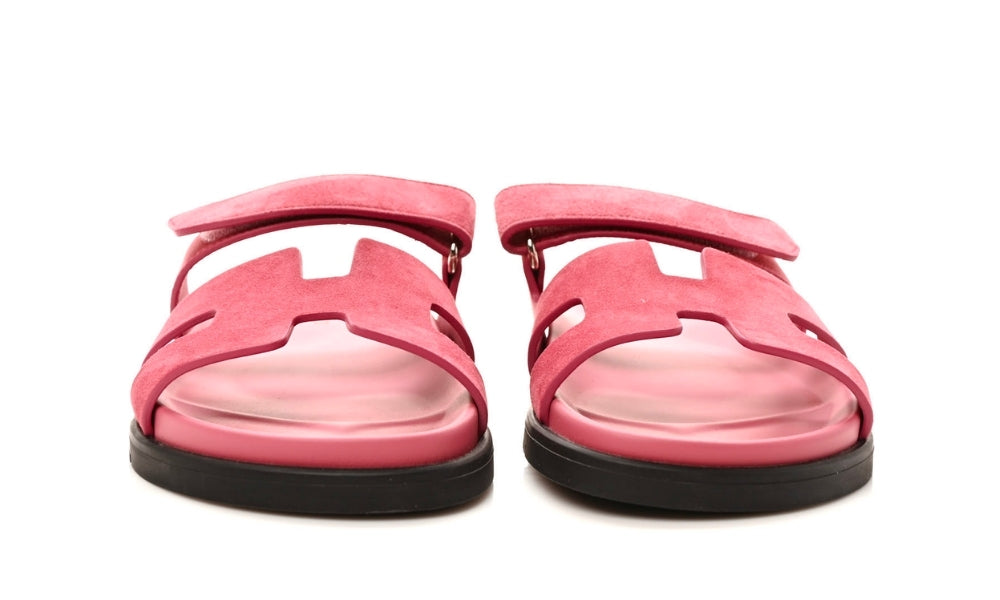 Herms Suede Goatskin Womens Chypre Sandals Rose Aphrodite