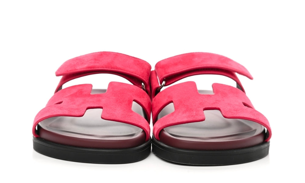 Herms Suede Goatskin Womens Chypre Sandals Rouge Marsala