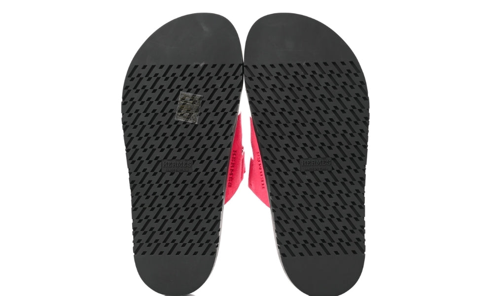 Herms Suede Goatskin Womens Chypre Sandals Rouge Marsala