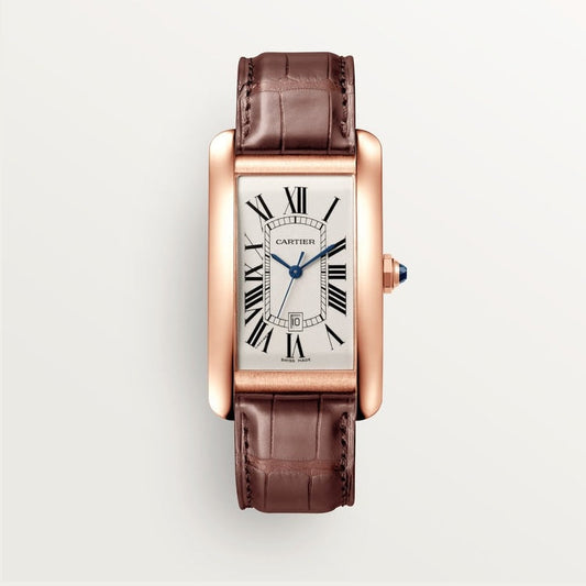 Tank Américaine Watch Large Model, Automatic Movement, Rose Gold, Leather