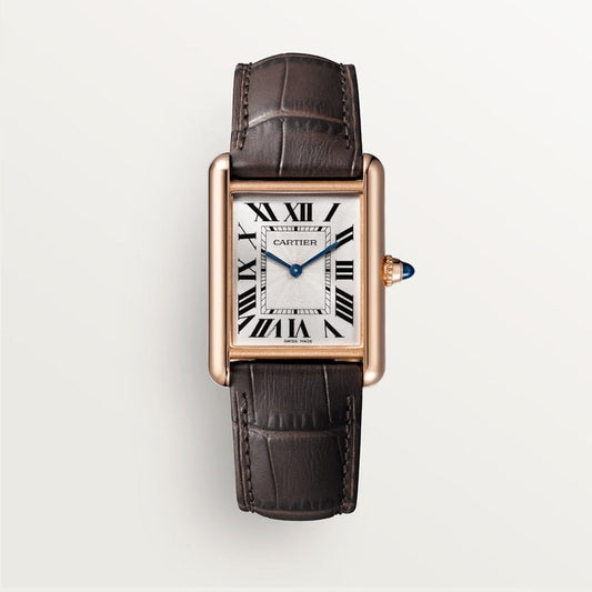 Tank Louis Cartr Watch Large Model, Hand-wound Mechanical Movement, Rose Gold, Leather