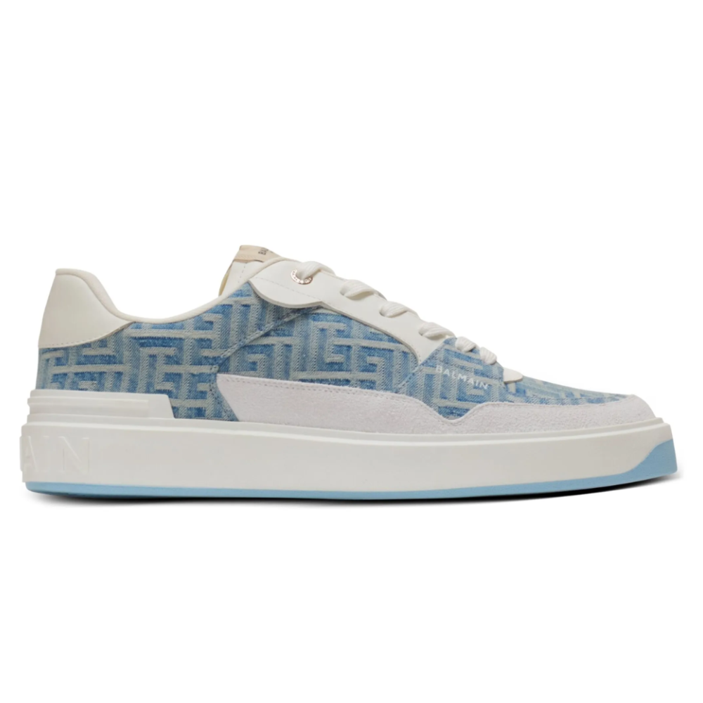 Balmain B-Court Flip sneakers in monogrammed denim "Navy"