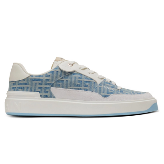 Balmain B-Court Flip sneakers in monogrammed denim "Navy"