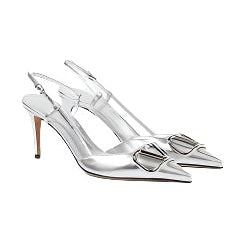 Vlogo 80 Metallic Leather Slingback Pumps In Silver - Vale Garavan