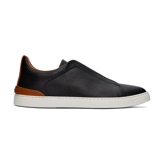 Zgna Black & Brown Deerskin Triple Stitch Sneakers