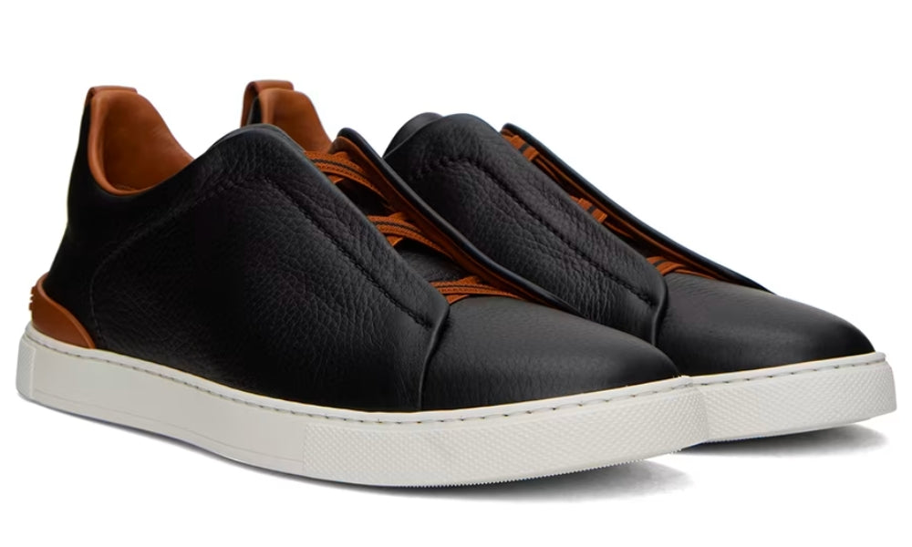 Zgna Black & Brown Deerskin Triple Stitch Sneakers