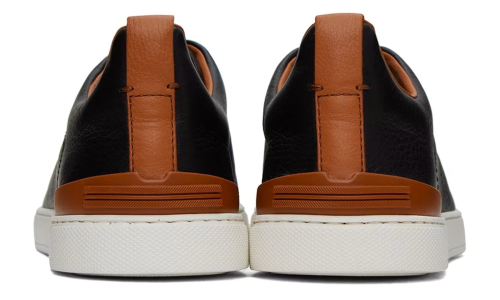 Zgna Black & Brown Deerskin Triple Stitch Sneakers