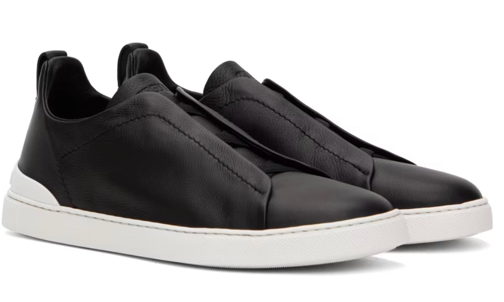 Zgna Black Leather Triple Stitch Sneakers